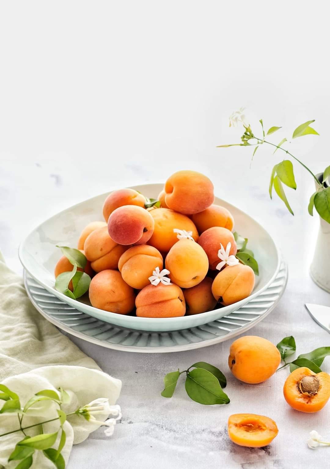 Apricots inside a white plate